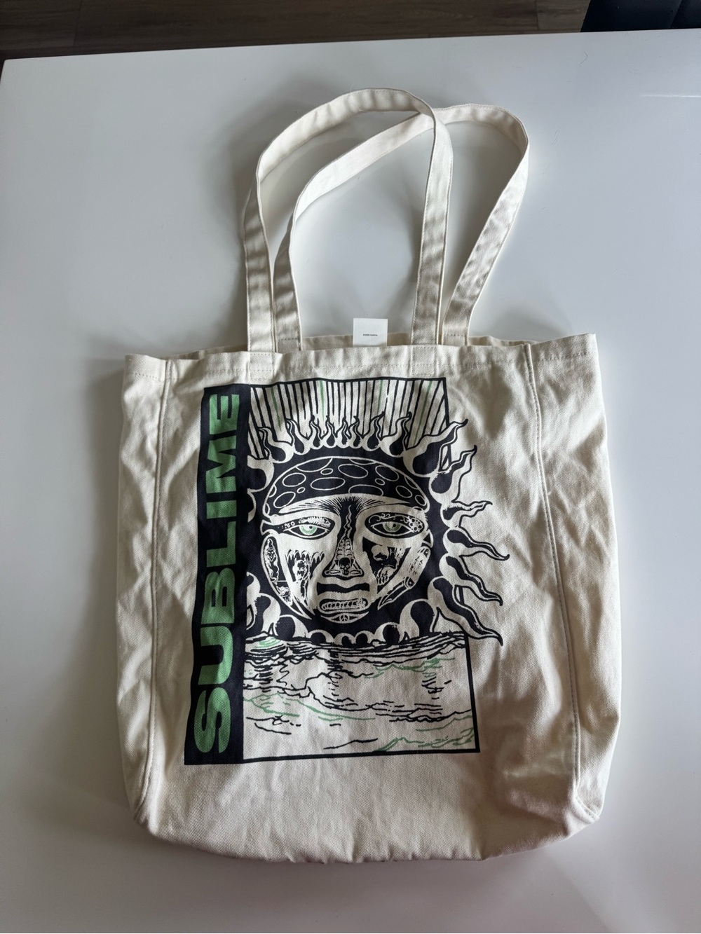 American Eagle Outfitters Cream Tote with Green & Black Sublime Graphic